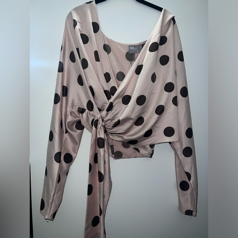 ASOS Pink and Brown Dotted Wrap Blouse, US Size 12